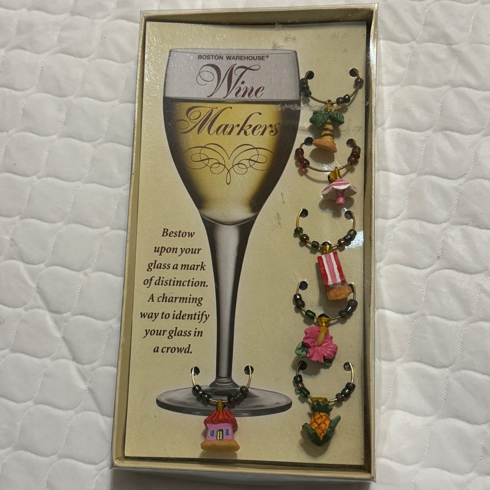 Boston Warehouse Calypso Wine Markers Set of 6 Tropical Beach Charms 83089 New